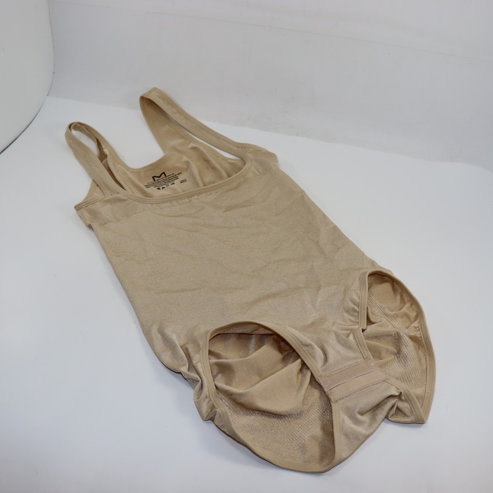 Maidenform Shapewear Bodysuit Large Beige Womens‎ Ruched Back Slimming Shaper